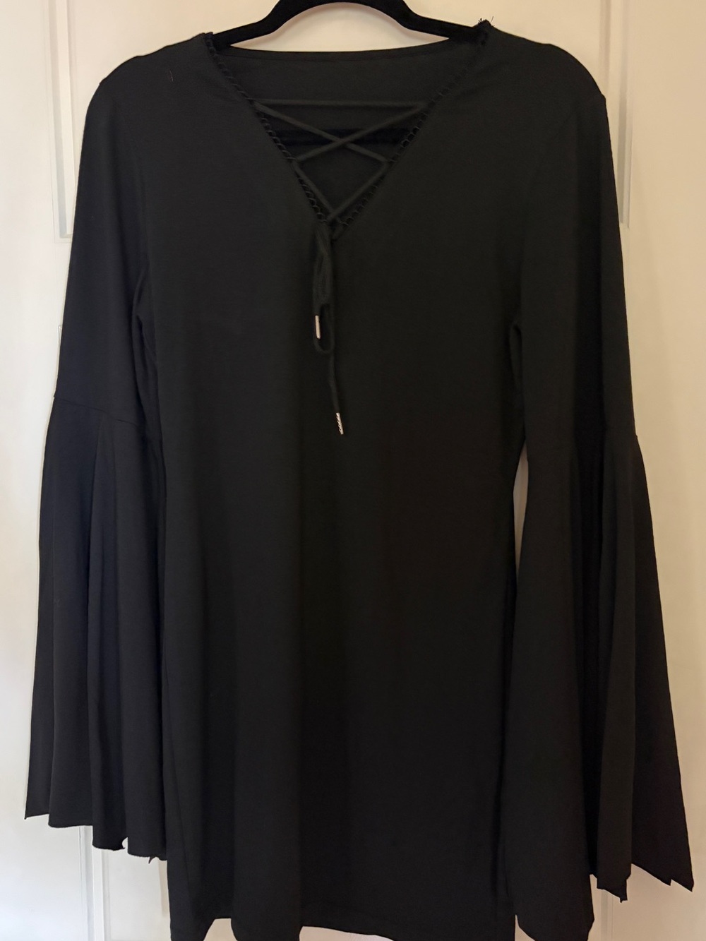 Beautiful Black Lace-Up Bell Sleeve Tunic